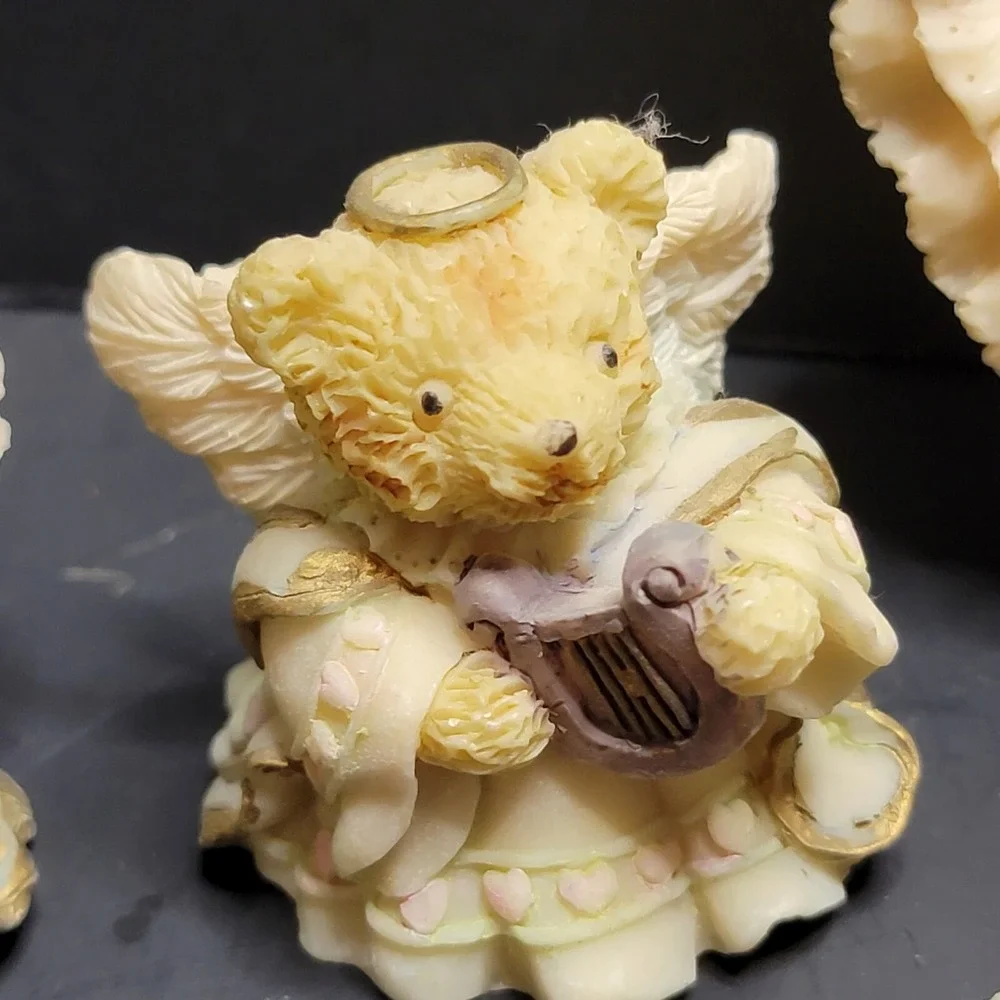 Teddy Bear Miniature Tea Set Painted Resin Quilt